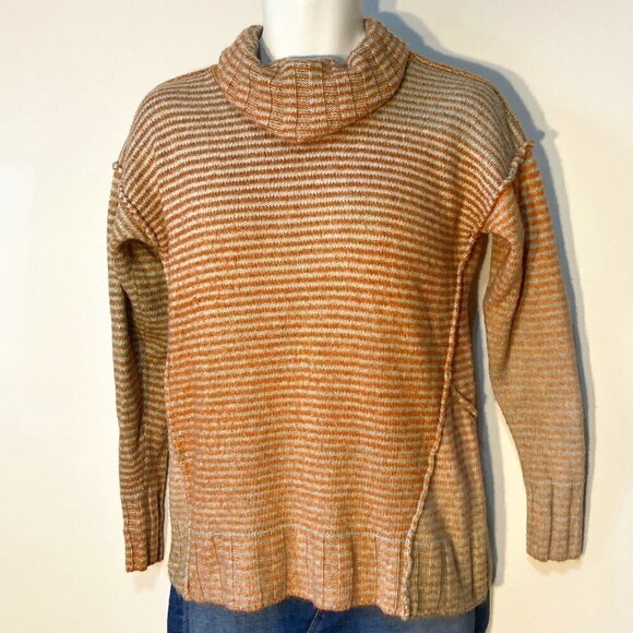 Cabi  SZ XS  Orange & gray stripe warm turtleneck sweater classic cotton - Picture 1 of 8